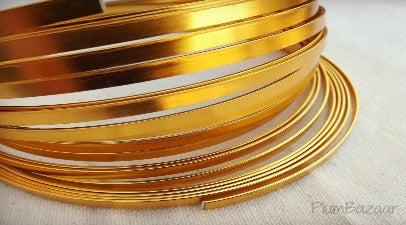 5mm(13/64") Flat Aluminum Wire for jewelry or crafts, 24 ft. coil, gold