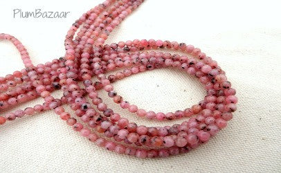 Small round pink and gray stone beads, 4mm, 16" strand