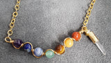 Chakra 7 Gemstone Bead necklace with Mini  Quartz dangle, Free Shipping