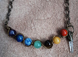 Chakra 7 Gemstone Bead necklace with Mini  Quartz dangle, Free Shipping