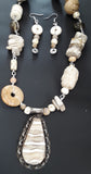 Neutral Chunky Necklace and Earring Set, Free Shipping, Shell, Bone, Picture Jasper, Agate,