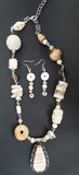 Neutral Chunky Necklace and Earring Set, Free Shipping, Shell, Bone, Picture Jasper, Agate,