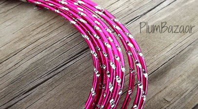 Aluminum wire, round 12 gauge 2mm, 32 ft., diamond cut, hot pink and silver