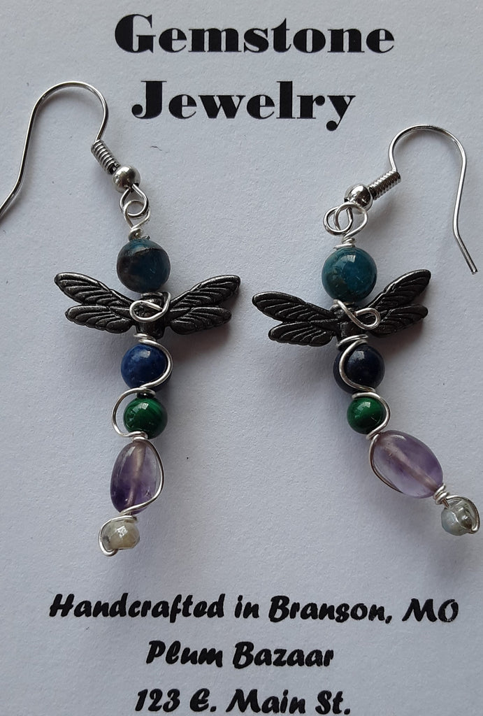 Free Shipping Continental USA, Gemstone Bead Dragonfly Earrings