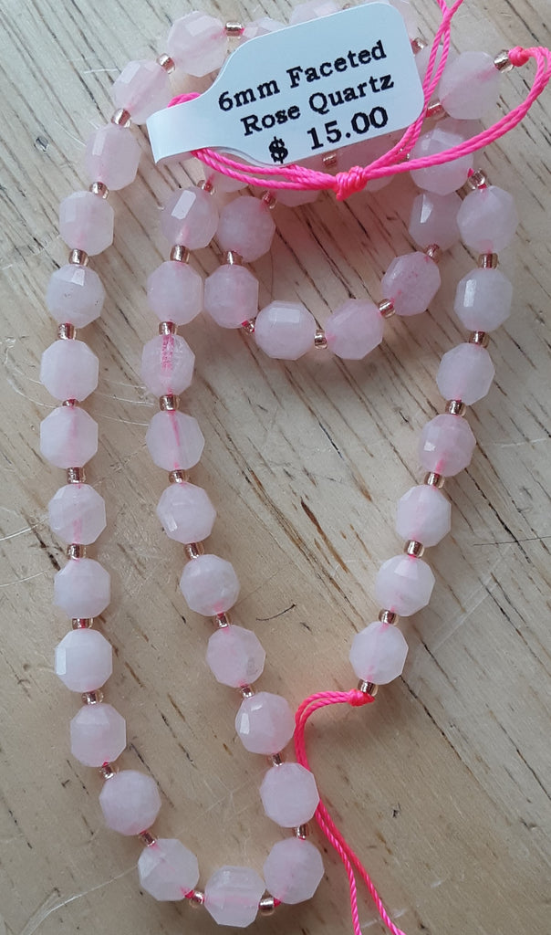 6mm Faceted Rose Quartz Barrel Shape Bead Strand