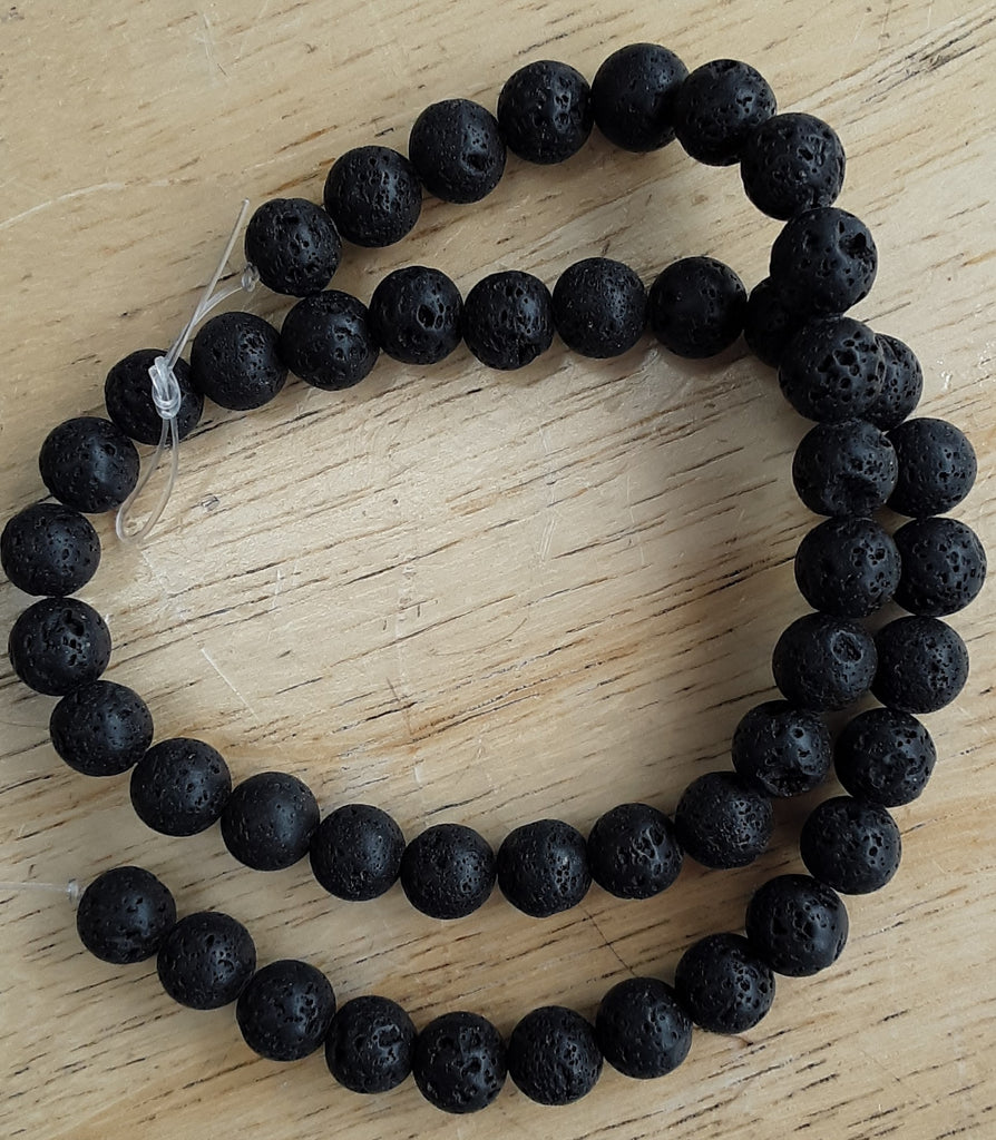 8mm Black Lava Bead Strand, Round, 15.5" Strand