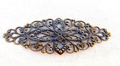 Large metal filigree bracelet blanks, antiqued brass color, set of 2