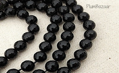 Obsidian beads, 8mm faceted round, 15" strand