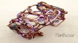 Wire wrapped and beaded cuff bracelet, lilac and soft brown, adjustable