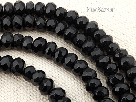 Obsidian beads, 6mm faceted rondelle spacer beads, 15" strand