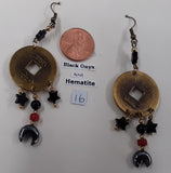 Fast, Free Shipping, Metal coin, Black Onyx & Hematite Bead Earrings, Nickel Free ear wires
