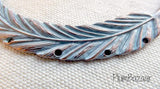 Hand painted vintage inspired antique copper plated feather, pendant or necklace connector, ice blue