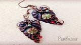 Wire wrapped and beaded leaf earrings