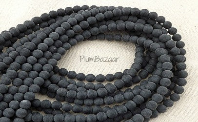 Matte onyx round beads, charcoal gray, 6mm