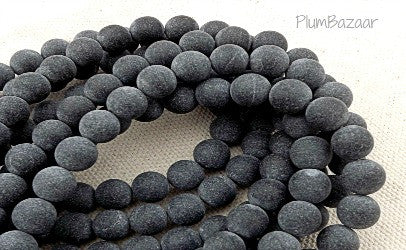 Matte onyx round beads, charcoal gray, 8mm, 16" strand