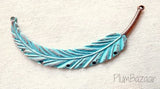Hand painted vintage inspired antique copper plated feather, pendant or necklace connector, turquoise blue