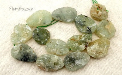 Prehnite rough cut oval beads