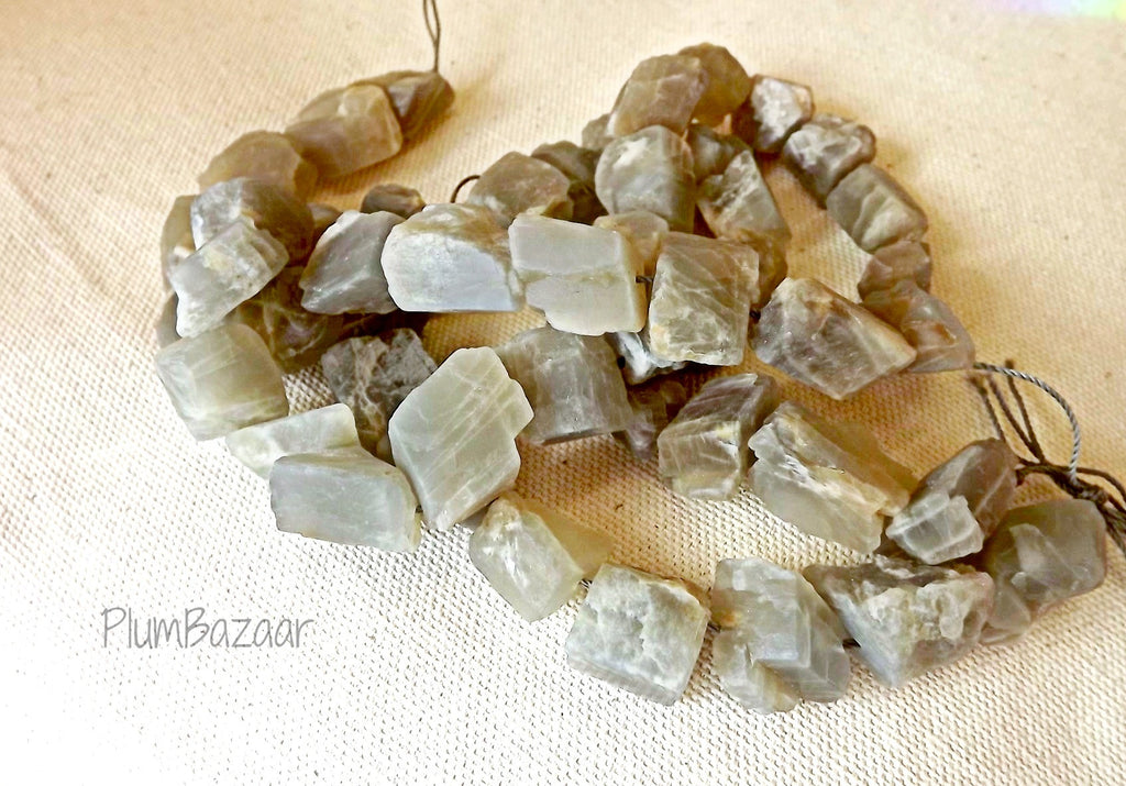 Moonstone, 16" strand of rough cut chunky beads