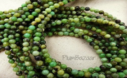 Small round green stone beads, 4mm, 16" strand