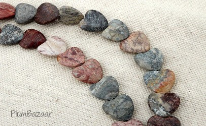 Stone heart beads, 16" strand multi color