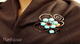 Wire wrapped brooch or hat pin with turquoise stone beads